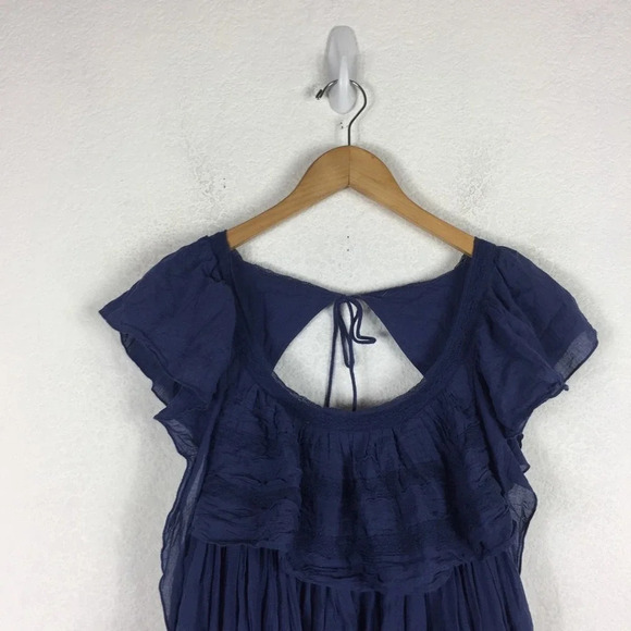 Free People Hailey Blue Oversized Ruffle Gauzy Mini Dress Small - Picture 4 of 16